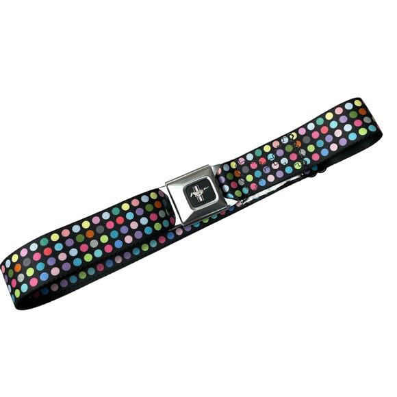 Buckle Down Ford Seatbelt Belt Metal Buckle Mustang Logo Polka Dot Mutli Nylon - Picture 1 of 9